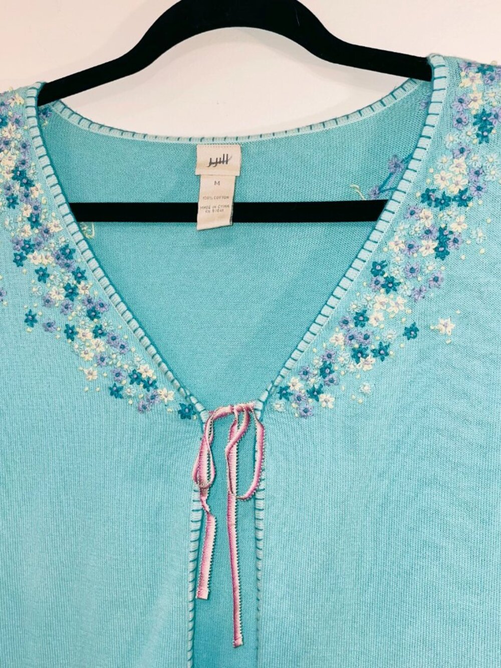 EUC Vintage 100% Cotton Embroidered Cardigan J Jill Robin Blue Medium - Picture 3 of 7